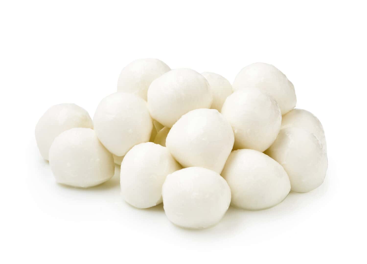 Baby mozzarella isolated on white background. Group of bocconcini mozzarella cheese.