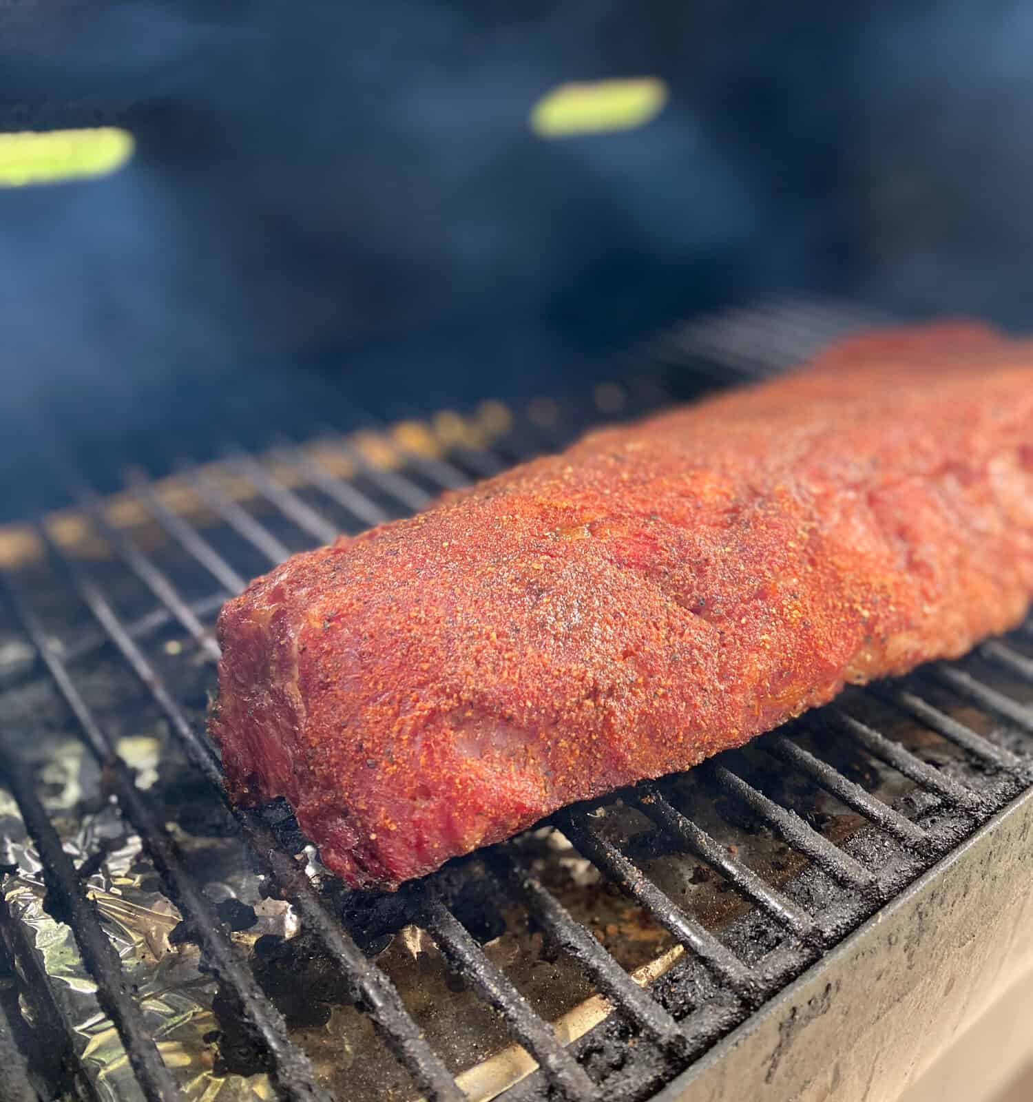 Smoked BBQ pork ribs on a Traeger smoker