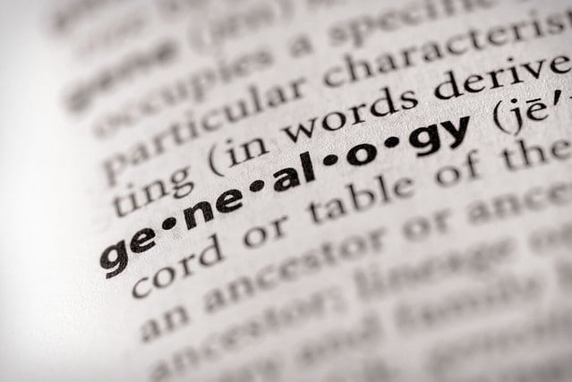 Selective focus on the word "genealogy".