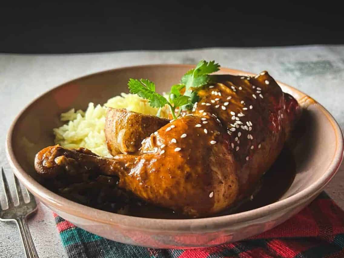 Mole Poblano is a traditional Mexican dish that originates from Puebla in central Mexico