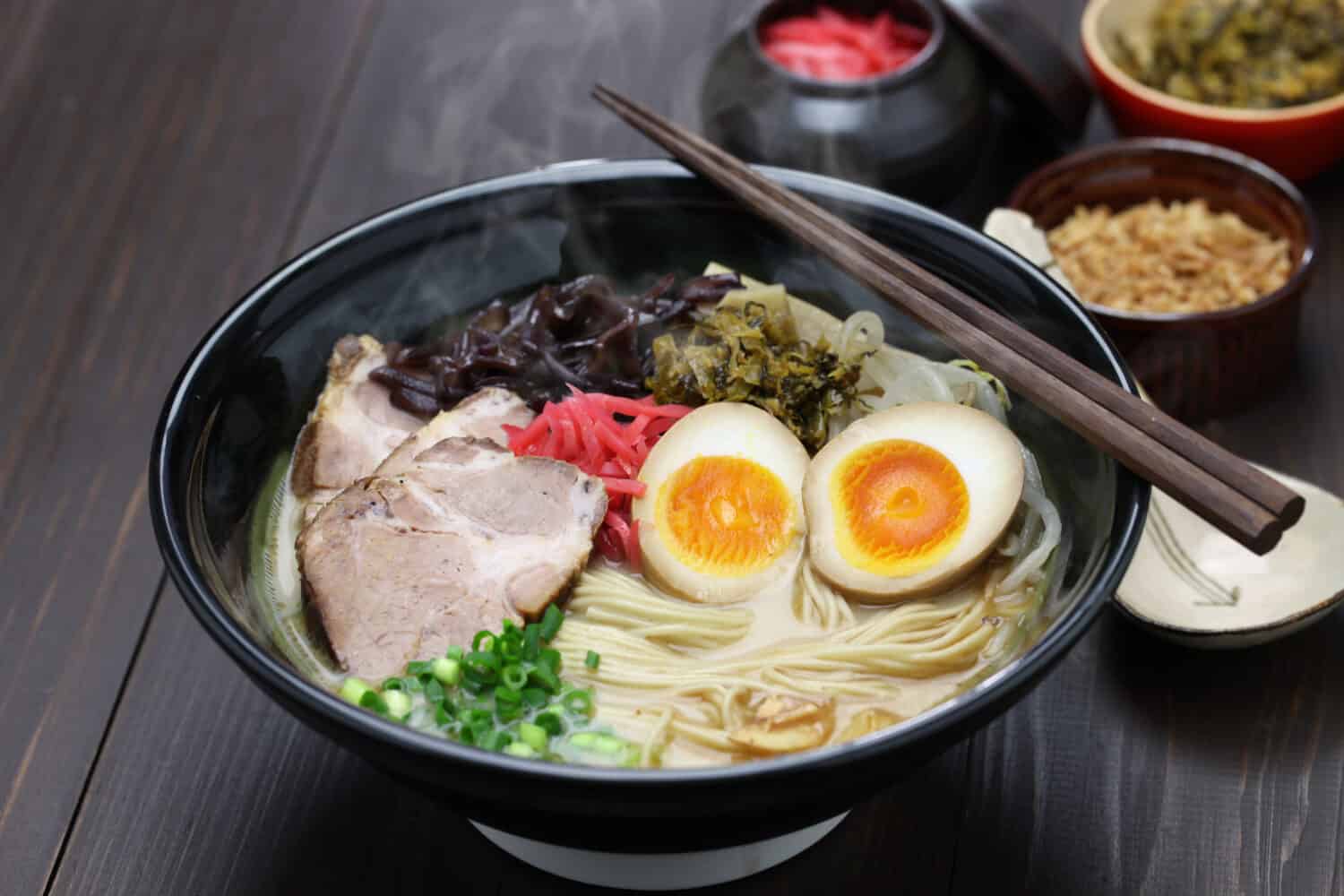 japanese tonkotsu ramen, pork bone broth noodles