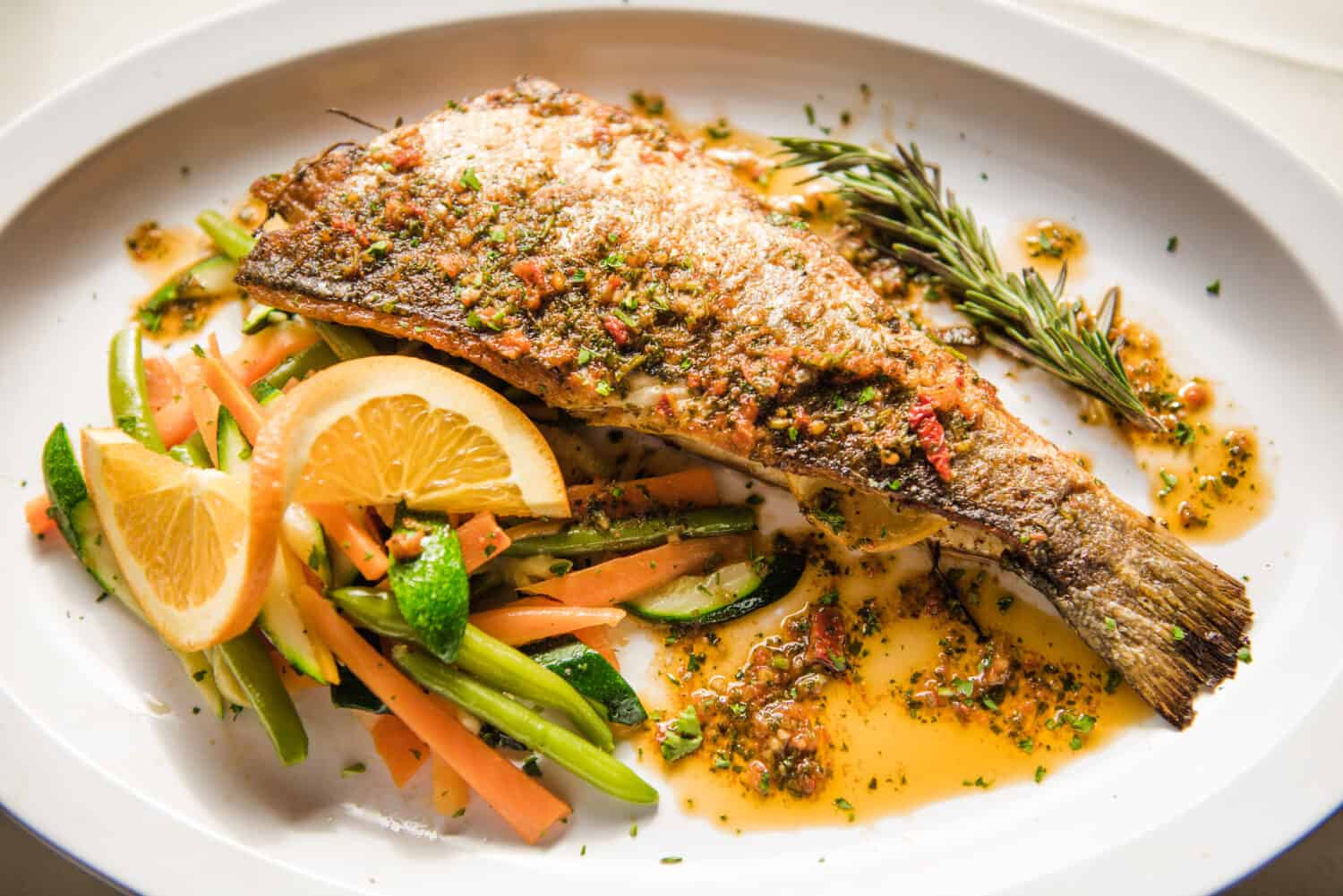 Roasted branzino