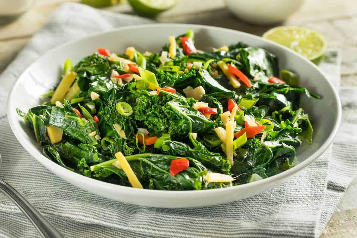 Homemade Organic Green Collard Greens with Pepper and Ginger