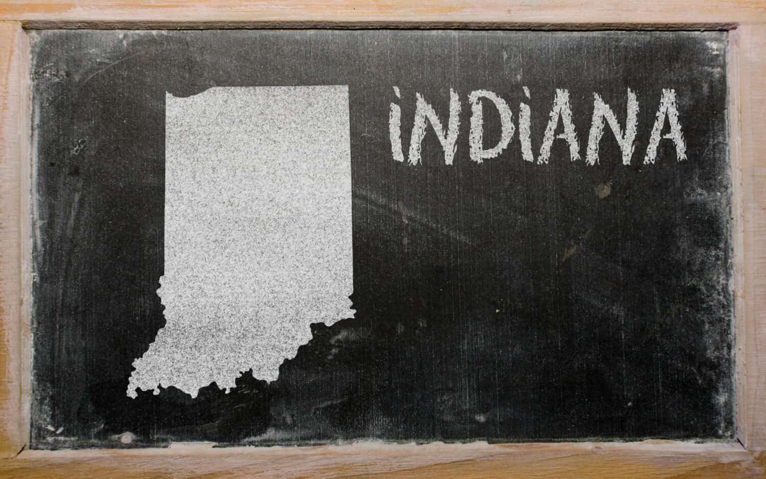 drawing of american state of indiana on chalkboard, drawn by chalk