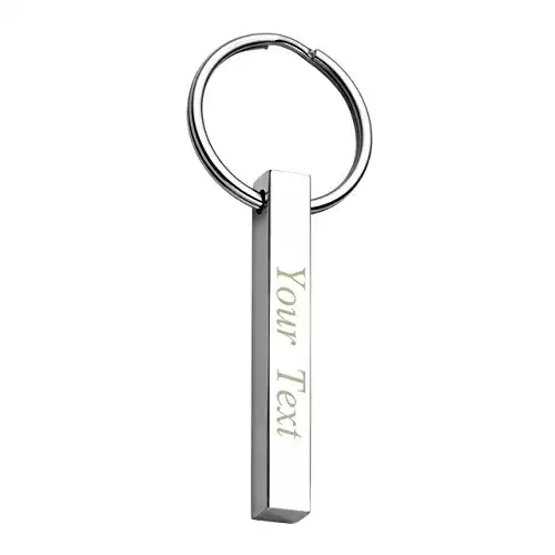 Personalized Master Free Engraving Custom Plain Vertical Cuboid Bar Rectangle Pendant Keychain Stainless Steel Key Chain Ring for Couples Best Friends Silver