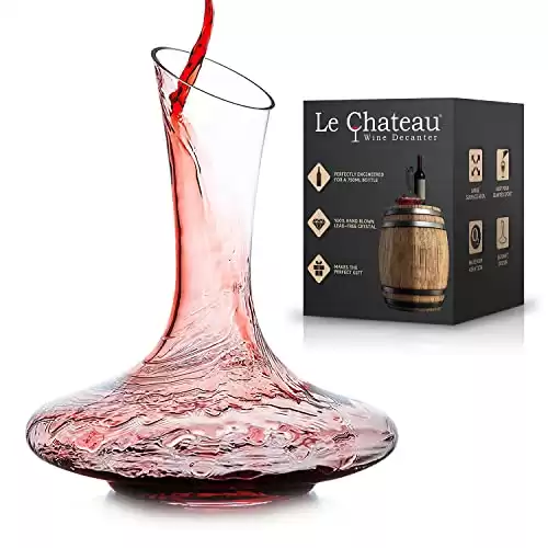 Le Chateau Wine Decanter - Hand Blown Lead-free Crystal Glass Wine Decanters and Carafes - Full Bottle (750ml) Wine Pitcher Aerates Wine for Maximum Aroma and Taste - Large Decanter Wine Aerator