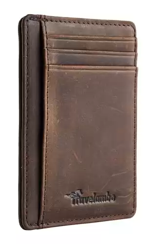 Travelambo Front Pocket Minimalist Leather Slim Wallet RFID Blocking Medium Size(02 CH Coffee