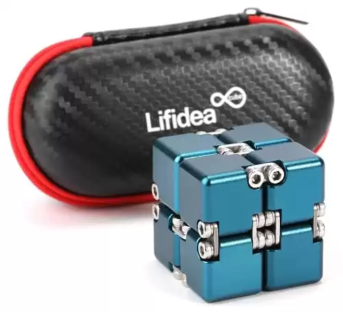 Lifidea Aluminum Alloy Metal Infinity Cube Fidget Cube (6 Colors) Handheld Fidget Toy Desk Toy with Cool Case Infinity Magic Cube Relieve Stress Anxiety ADHD OCD for Kids and Adults (Blue)