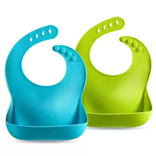 PandaEar Set of 2 Cute Silicone Baby Bibs for Babies & Toddlers (10-72 Months) Waterproof, Soft, Unisex, Non Messy - Turquoise/Lime Green…