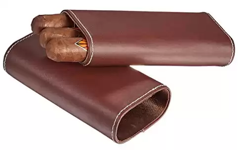 Visol Kenton Brown Leather Cigar Case - Holds 2-3 Cigars