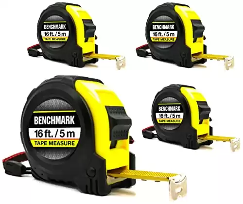 Benchmark - 4 Pack - 16 Foot Tape Measure - HG Series - Retractable, Autowind and Lock