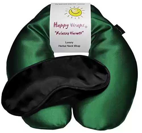 Happy Wraps Microwavable Herbal Neck Wrap - Hot Cold Aromatherapy Neck Warming Pillow - Heating Pad for Migraines, Stress, Gifts for Women, Birthdays, Christmas and Free Sleep Mask - Jade