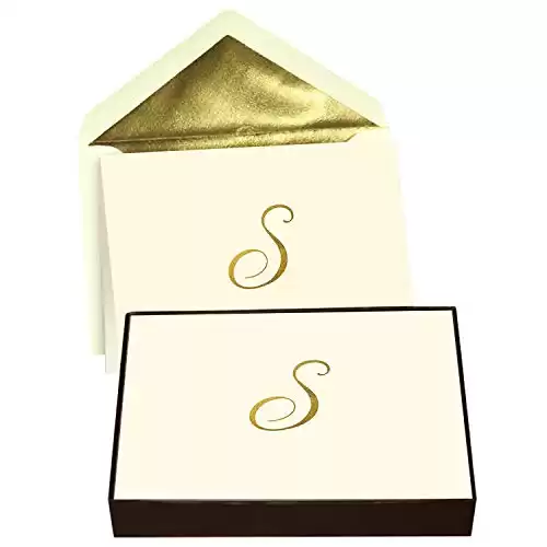 Designer Greetings Monogrammed Blank Note Cards, Embossed Letter “S” Initial Monogram (10 Cards with Envelopes)