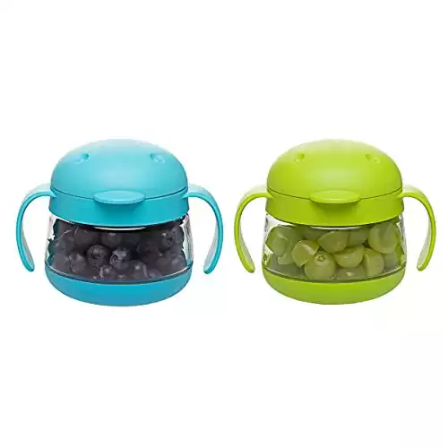 Ubbi Tweat No Spill 2 Pack Snack Container for Kids, BPA-Free, Toddler Snack Catcher, Green/Blue
