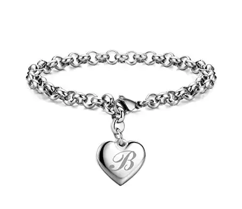 Monily Initial Charm Bracelets for Teen Girls Stainless Steel Charm Bracelets for Women Letters B Alphabet Heart Bracelet Jewelry Gifts for Girls
