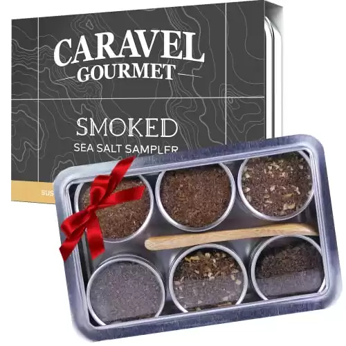 Smoked Sea Salt Sampler Set, Alderwood, Cherrywood, Bacon and Garlic Smoked Salts, Gourmet Cooking Gift, 0.5 oz x Bundle of 6 Flavored Salts - Caravel Gourmet Salt
