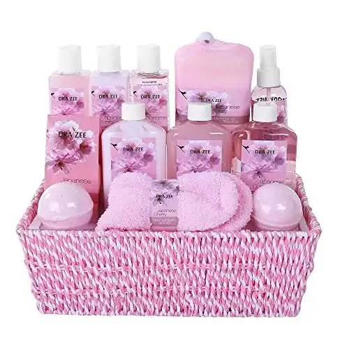 Luxurious Premium Deluxe Home Spa Gift Basket for Women, Girlfriend Japanese Cherry Fragrance – Lotions, Creams, Bubble Bath and More! #1 Best Mother's Day Gift for Mom, New Mother