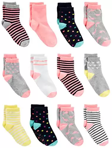 Simple Joys by Carter's Unisex Toddlers' Crew Socks, 12 Pairs, Multicolor/Dots/Stripe, 2-3T