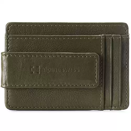 Alpine Swiss Harper Mens RFID Slim Money Clip Front Pocket Wallet Minimalist Leather ID Card Holder Olive