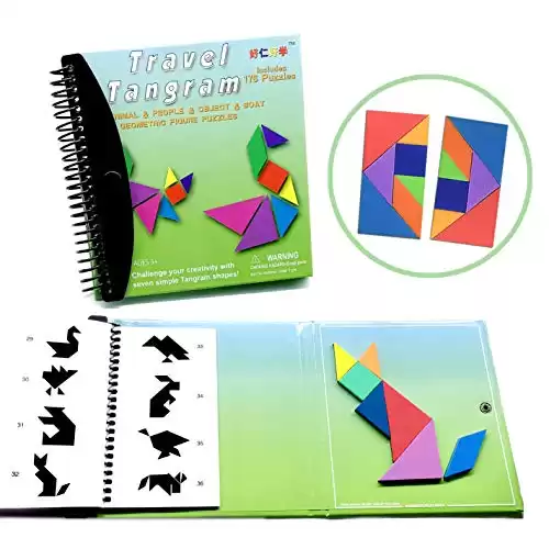Wallxin Travel Tangram Puzzle - Magnetic Pattern Block Book Road Trip Game Jigsaw Shapes Dissection STEM Games with Solution for Kid Adult Challenge IQ Brain Teasers【2 set of Tangrams】