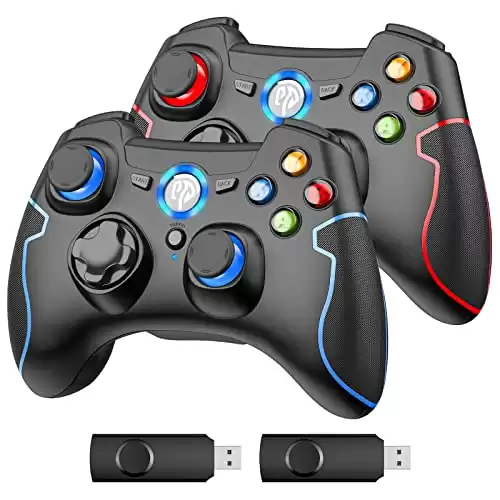 EasySMX 2 Pack 2.4G Wireless Controller for PS3, PC Gamepads with Vibration Fire Button Range up to 10m Support PC,Laptop, Android TV BOX (black blue and black red)