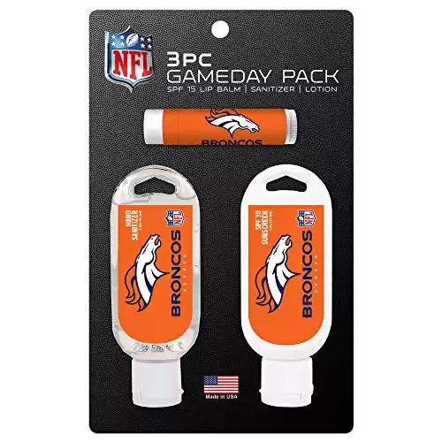 Worthy Promo NFL Denver Broncos Game Day Pack Includes 1 Lip Balm, 1 Hand Sanitizer and 1 SPF Sunscreen (3-Piece), 8 x 5 x 1.5-Inch, White