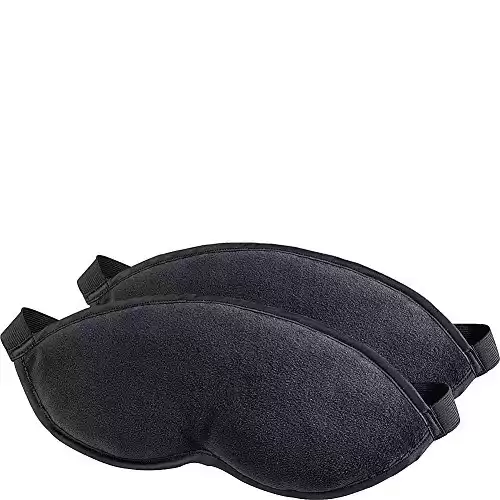 Lewis N. Clark Comfort Eye Mask + Sleep Aid to Block Light for Travel, Airplane, Hotel, Airport, Insomnia + Headache Relief with Adjustable Straps, 2 pack, Black