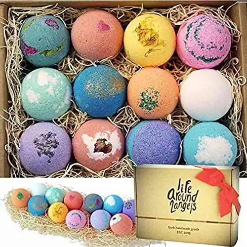 LifeAround2Angels Bath Bombs Gift Set 12 USA made Fizzies, Shea & Coco Butter Dry Skin Moisturize, Perfect for Bubble Spa Bath. Handmade Birthday Mothers day Gifts idea For Her/Him, wife, girlfrie...