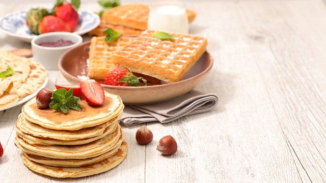 assorted waffle, pancake and crepe