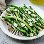 Almondine. Green beans with almonds. Side dish