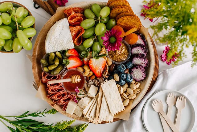 Bright and Colorful Charcuterie Boards and Boxes Fruit, Meat and Cheese