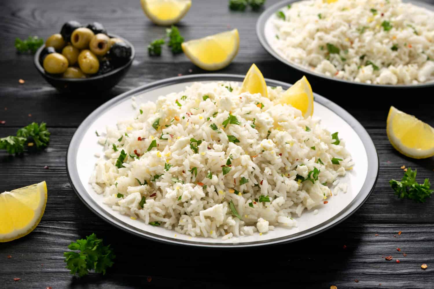 Greek Feta cheese Rice with lemon zest and herbs