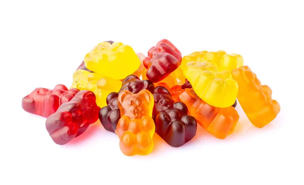 Colorful jelly bears isolated on white background