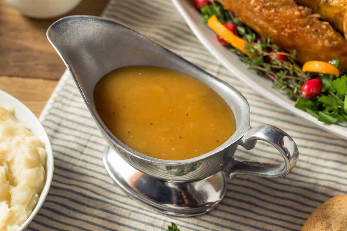 Homemade Thanksgiving Turkey Gravy in a Boat