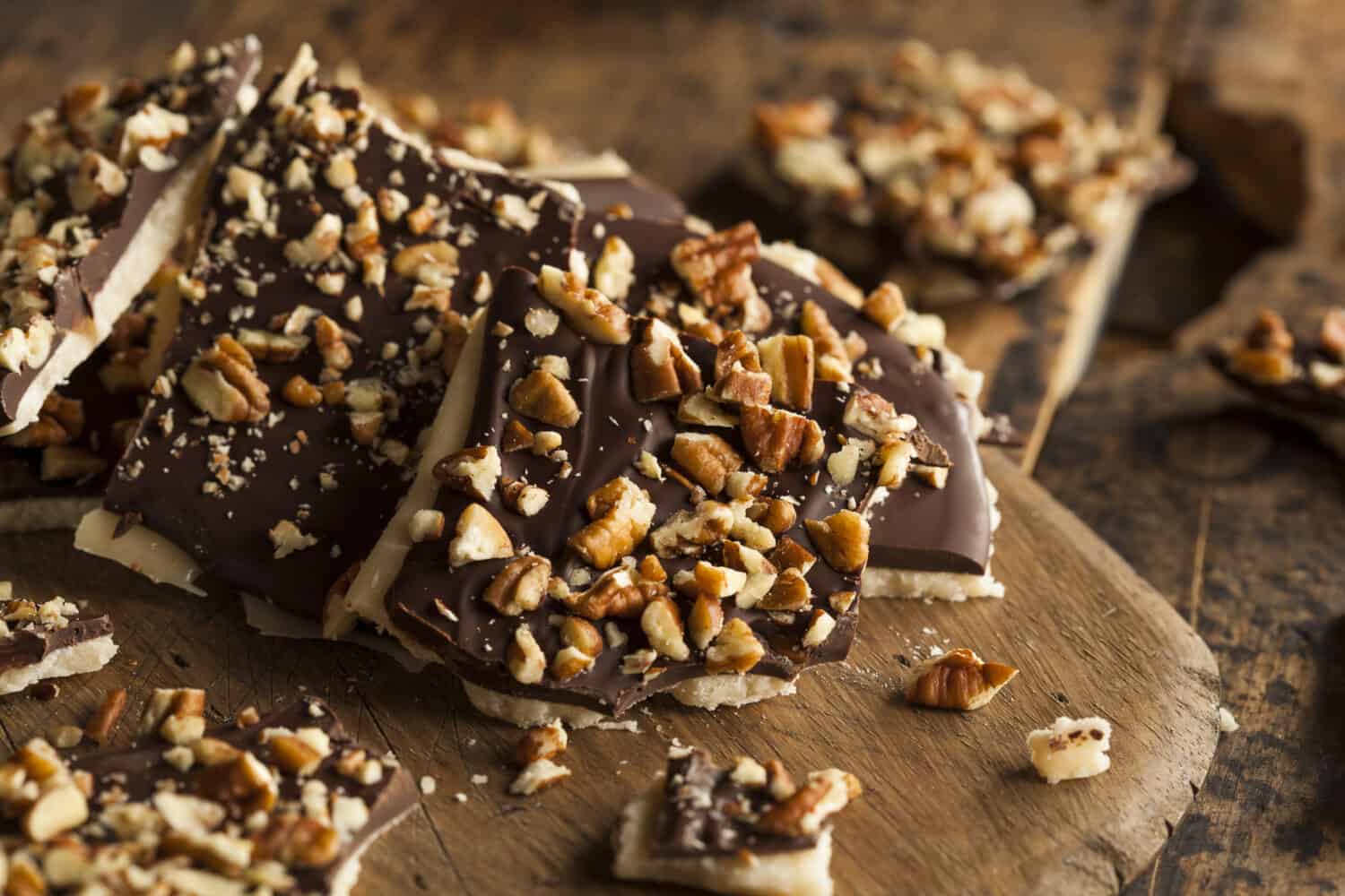Homemade Chocolate English Toffee Topped with Nuts