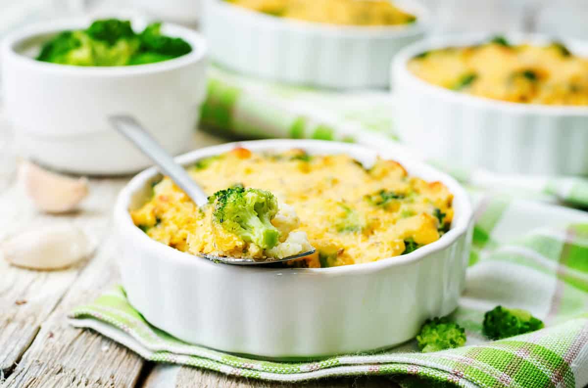 millet casserole with broccoli and cheese. the toning. selective focus
