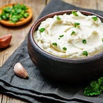 Ricotta roasted garlic mashed cauliflower. toning. selective focus