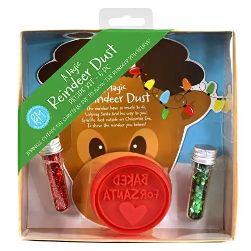 Magic Reindeer Dust Recipe Kit, Includes Baked For Santa Cookie Stamper, Colorful Glitters, and Reindeer Hoofprint Stencils