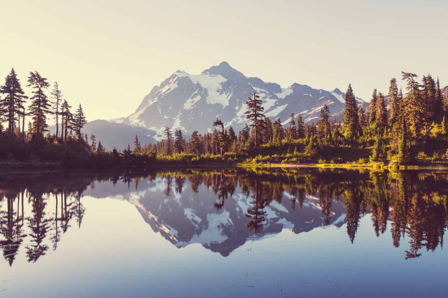 Scenic Picture lake with mount Shuksan reflection in Washington, USA