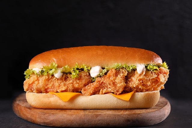 Fried chicken sandwich with lettuce and mayo