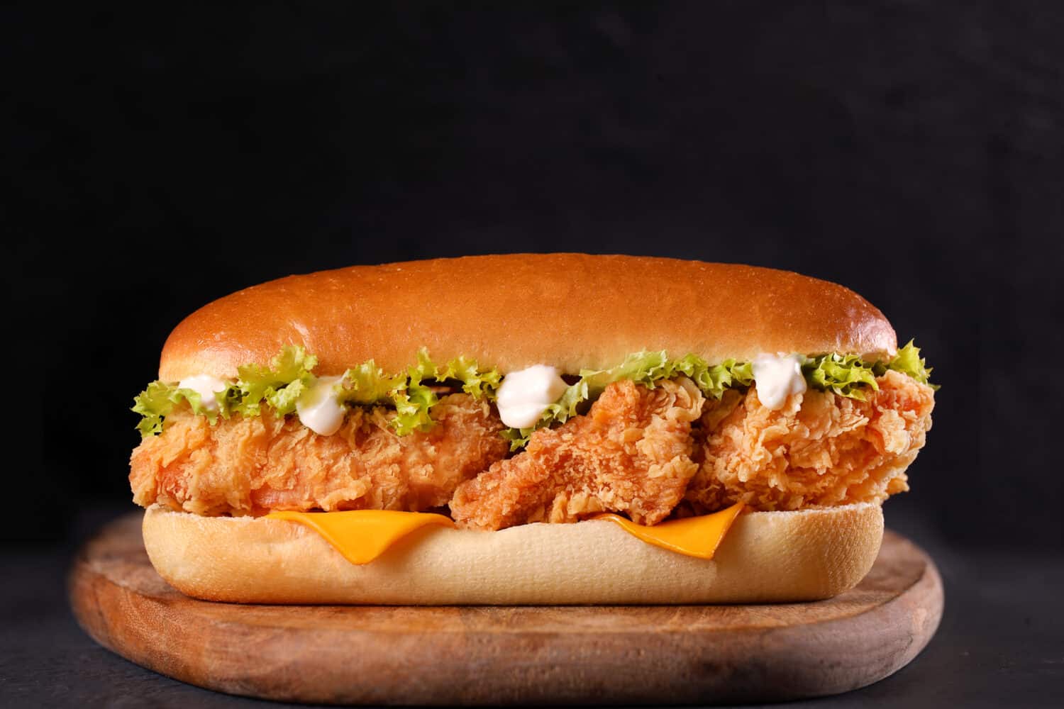 Fried chicken sandwich with lettuce and mayo