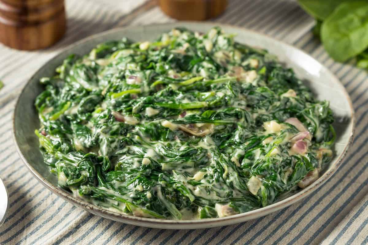 Homemade Creamed Spinach Side Dish with Onion and Garlic