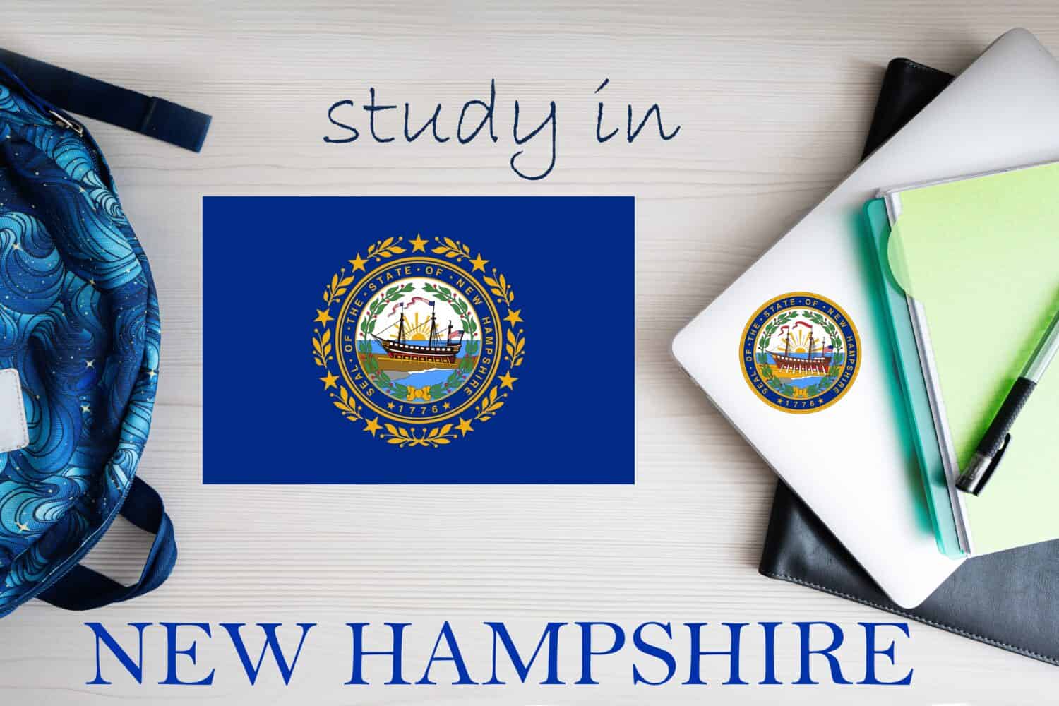 Study in New Hampshire. USA state. US education concept. Learn America concept.