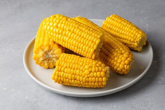 Sweet boiled corn, food concept photo