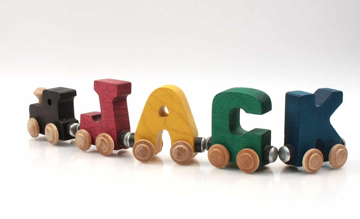 Toy train spelling name Jack