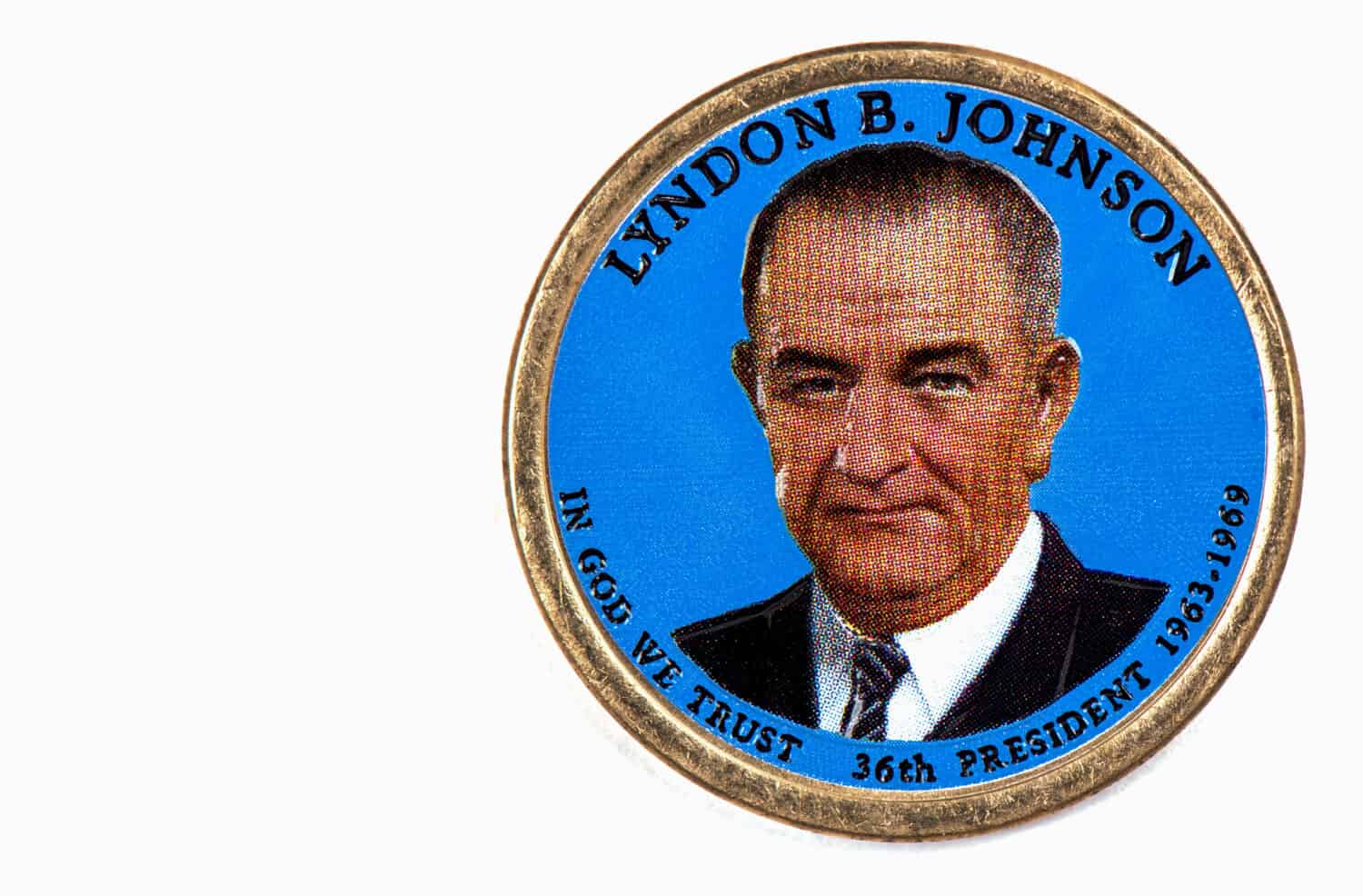 Lyndon B. Johnson Presidential Dollar, USA coin a portrait image of LYNDON B. JOHNSON in God We Trust 36th PRESIDENT 1963-1969 on $1 United Staten of Amekica, Close Up UNC Uncirculated - Collection