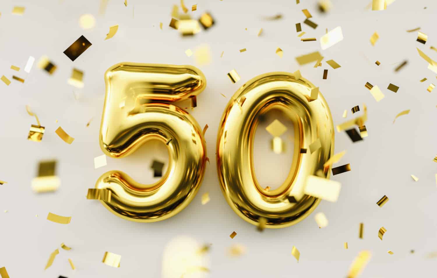 50 years old. Gold balloons number 50th anniversary, happy birthday congratulations.