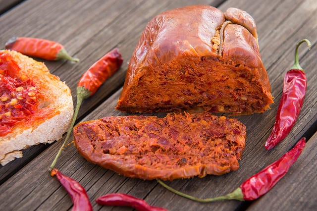 spicy salami called nduja typical of the cuisine of the Calabria region in Italy
