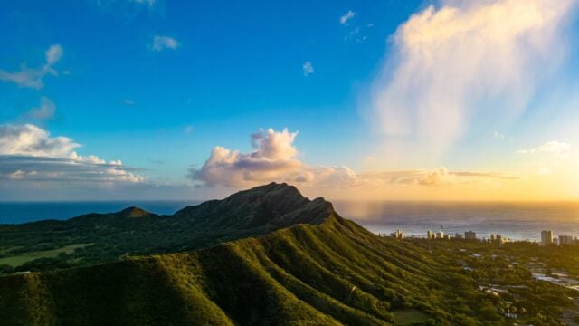 Sunset over Diamond Head in Honolulu, Hawaii