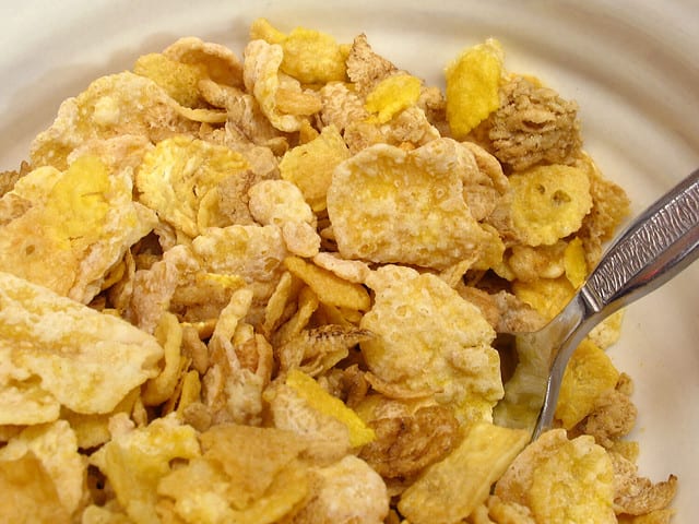 close up of a bowl of honey bunches of oats cereal
